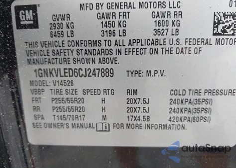 2012 Chevrolet Traverse Ltz z USA, uszkodzony, nr VIN 1GNKVLED6CJ247889